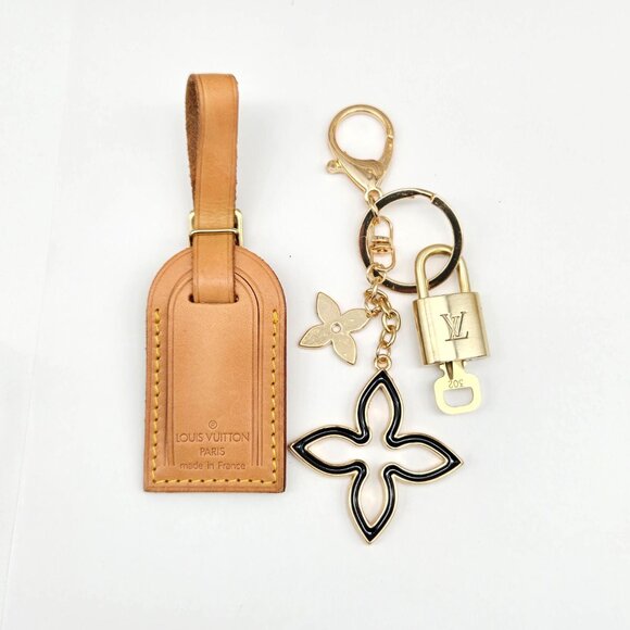 Authentic Louis Vuitton Luggage Nametag and Gold Padlock with Unbranded Keycharm